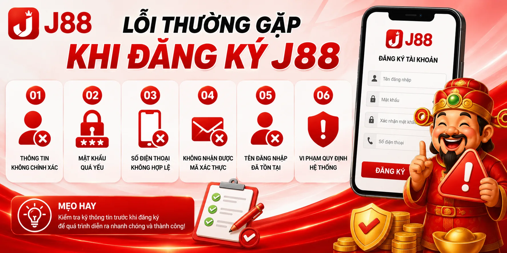 Lỗi thường gặp lúc đăng ký J88